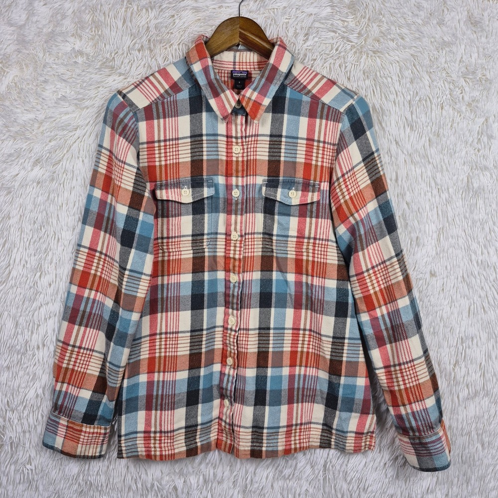 Patagonia Womens Fjord Flannel Shirt Organic Cotton Plaid Red Blue 53915 Size 6